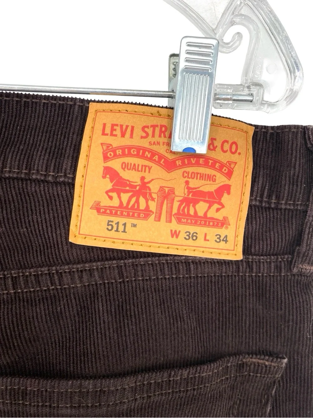 Levi's 511 Straight Stretch Brown Corduroy Chino Pants 36 x 34.
